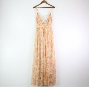Luxxel Peach Floral Chiffon Maxi Dress Size S